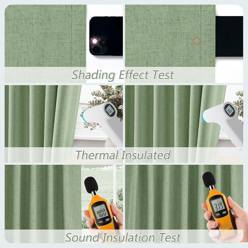 Guken Light Sage 100% Blackout Linen Curtains 108 Inch Length 2 Panels Set for Living Room Bedroom Back Tab/Rod Pocket Thermal Insulated Bl…