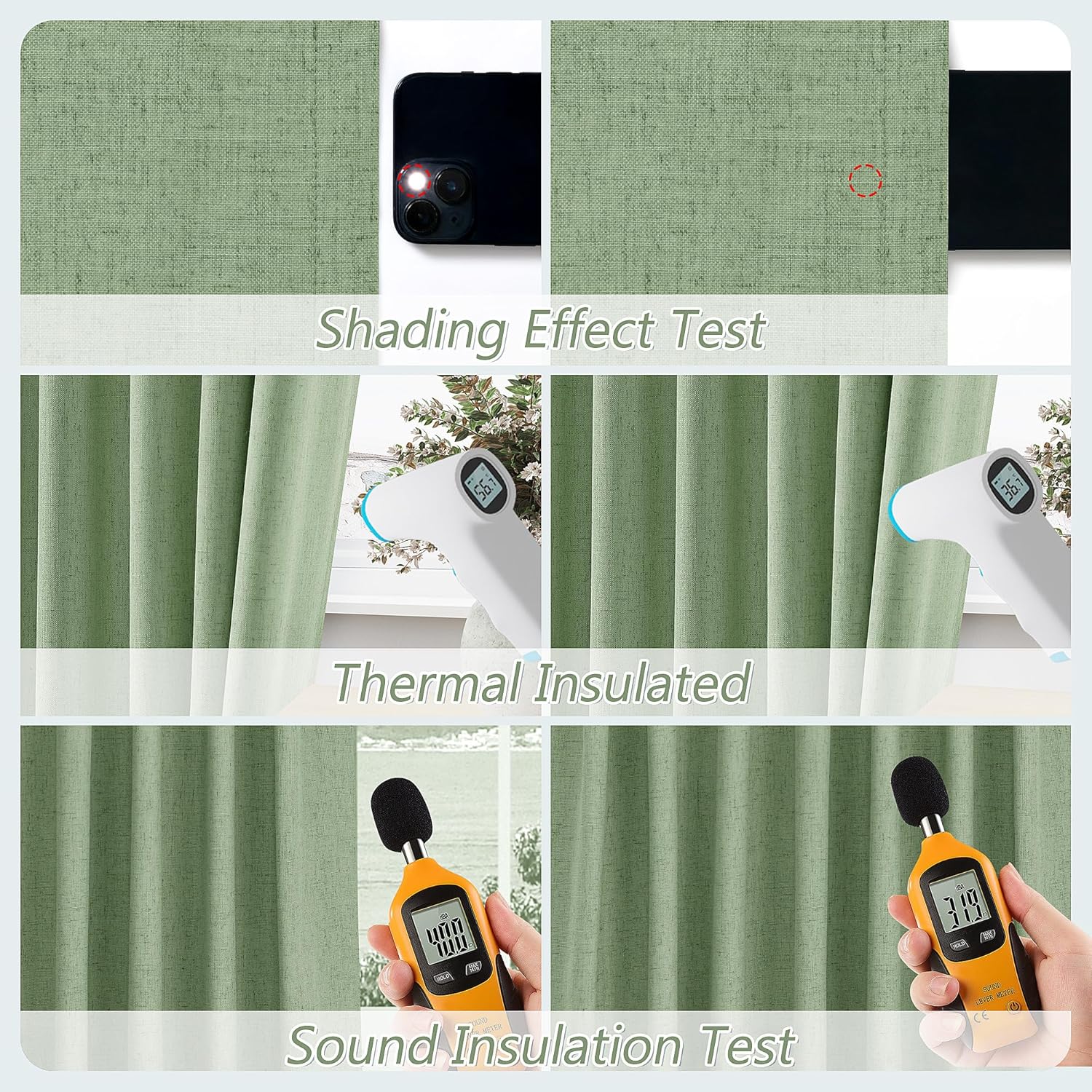 Guken Light Sage 100% Blackout Linen Curtains 108 Inch Length 2 Panels Set for Living Room Bedroom Back Tab/Rod Pocket Thermal Insulated Bl…