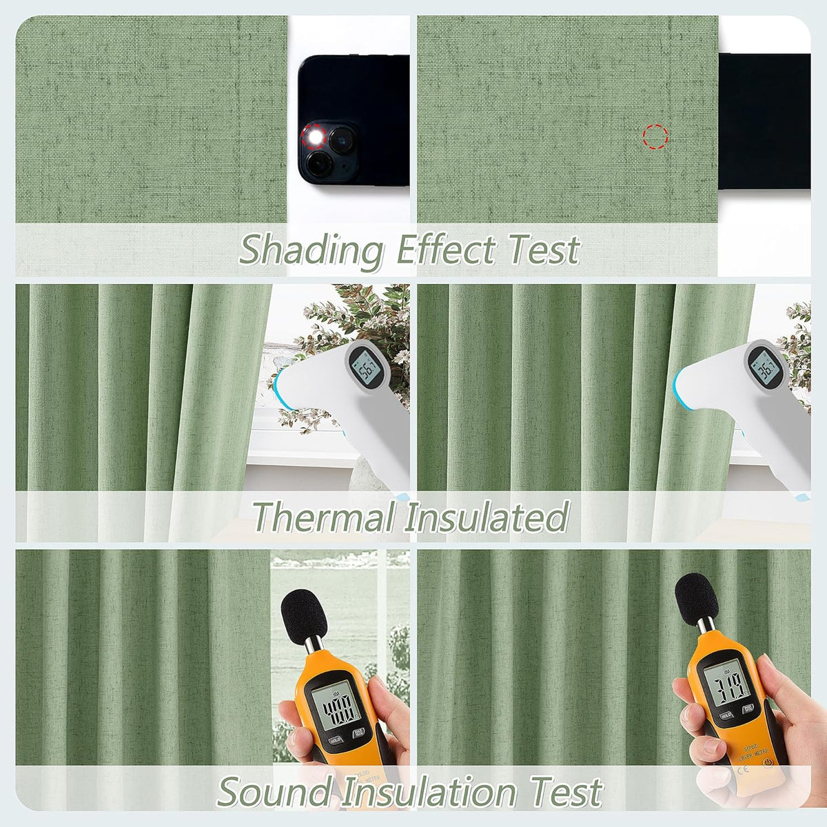 Guken Light Sage 100% Blackout Linen Curtains 90 Inch Length 2 Panels Set for Living Room Bedroom Back Tab/Rod Pocket Thermal Insulated Bla…
