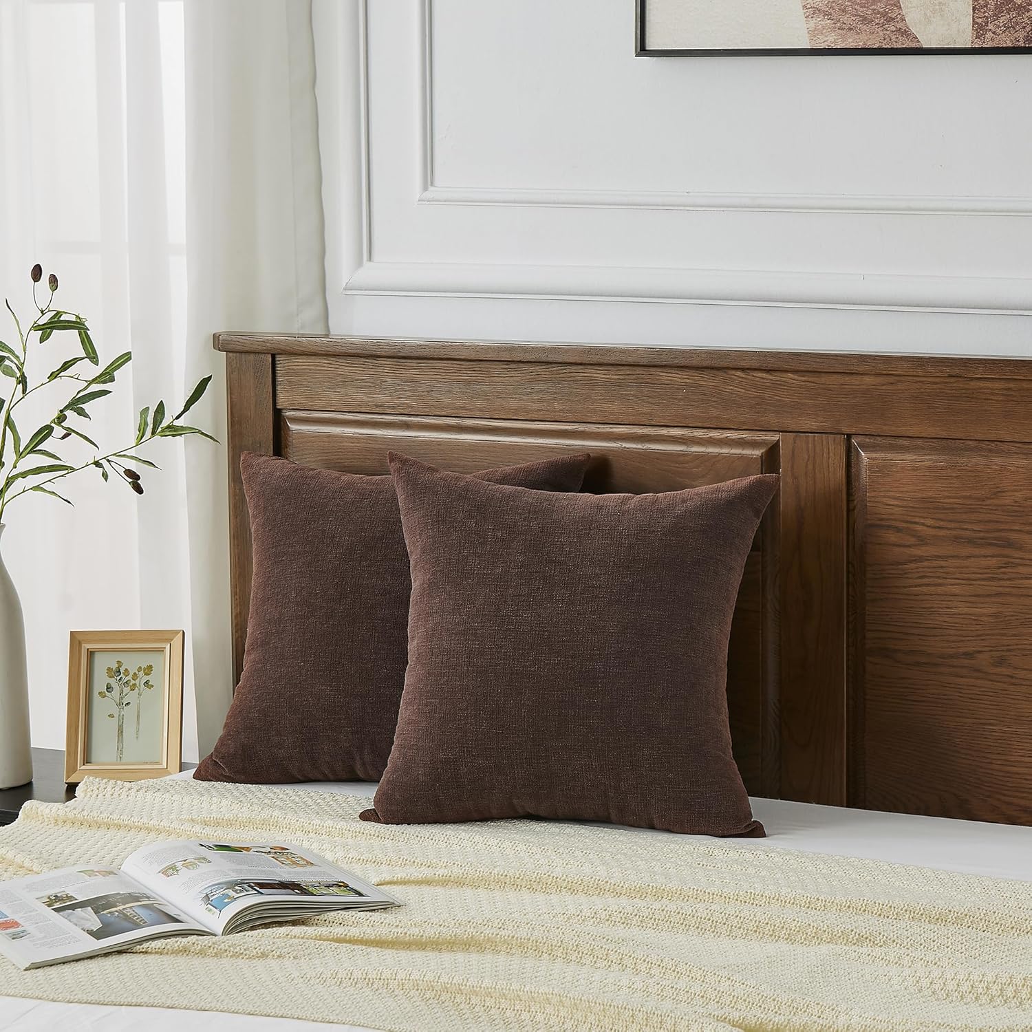 Gawamay Decorative Square Throw Pillow Covers 20"x20" Inch Set of 2, Super Soft Chenille Pillows Farmhouse Fall Pillowcase for Living Room…