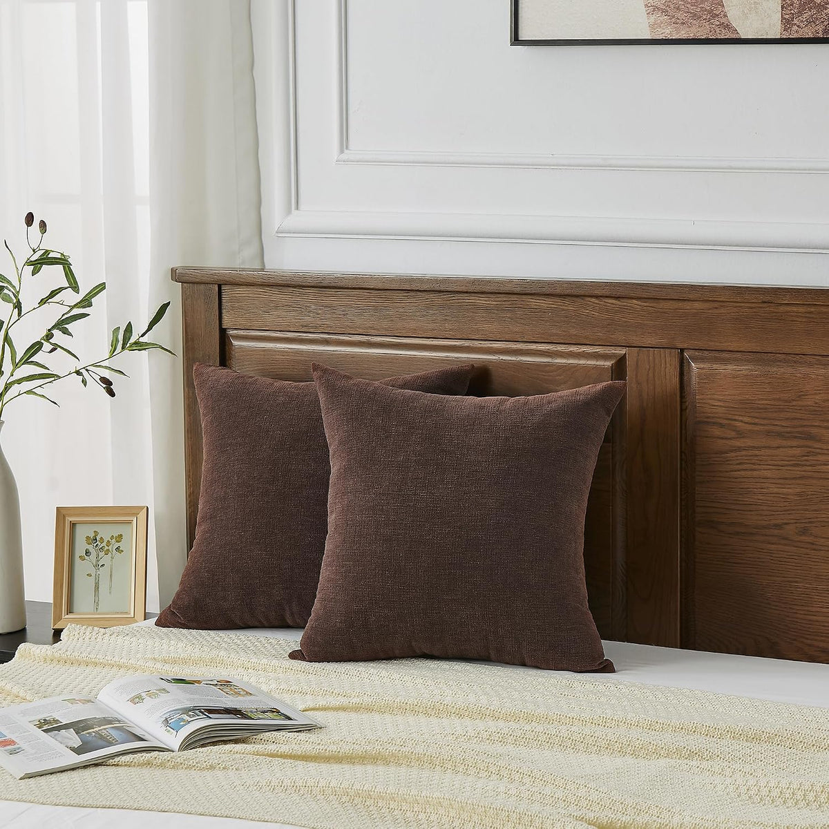 Gawamay Decorative Square Throw Pillow Covers 22x22 Inch Set of 2, Super Soft Chenille Pillows Farmhouse Fall Pillowcase for Living Room Be…