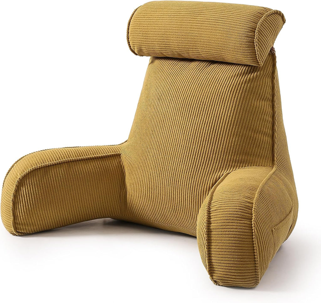 Ailuteie Bed Rest Reading Pillow, Backrest Pillow with Arms, Corduroy Back Support Cushion with Side Pockets & Washable Cover, for Sitting…