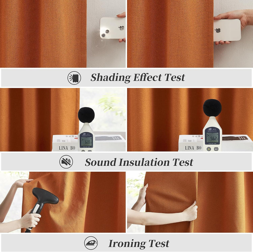 Keqiaosuocai Pumpkin Orange Linen Blackout Curtains 96 Inch Length 2 Panels Set, Back Tab Pocket Hook Belt Curtains for Living Room Boho Fal…