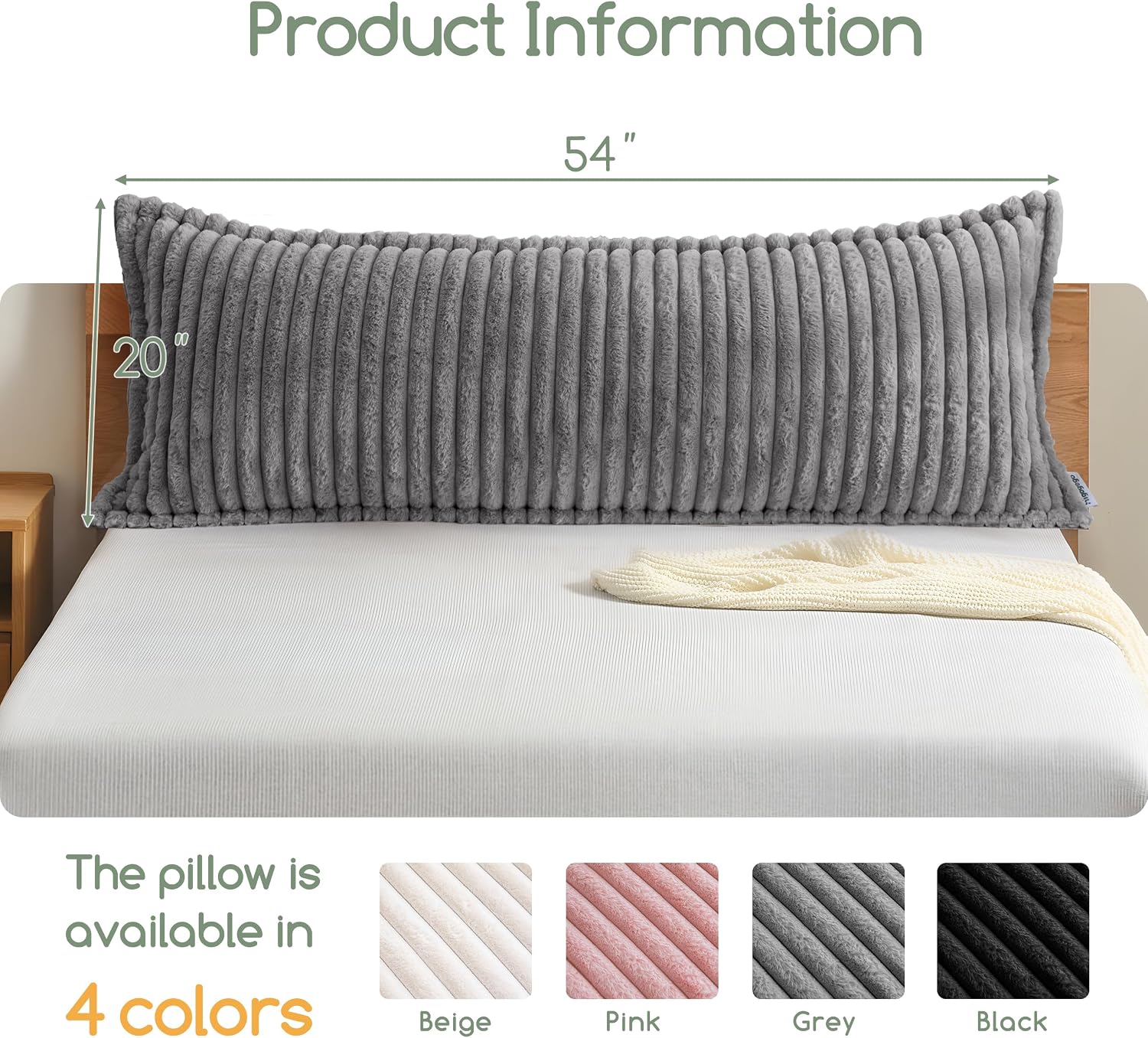 Higogogo Memory Foam Body Pillow, Thickened Large Long Bed Pillow for Adults, Full Body Pillow with Removable Pillow Cover(20x54 Inch), Grey…