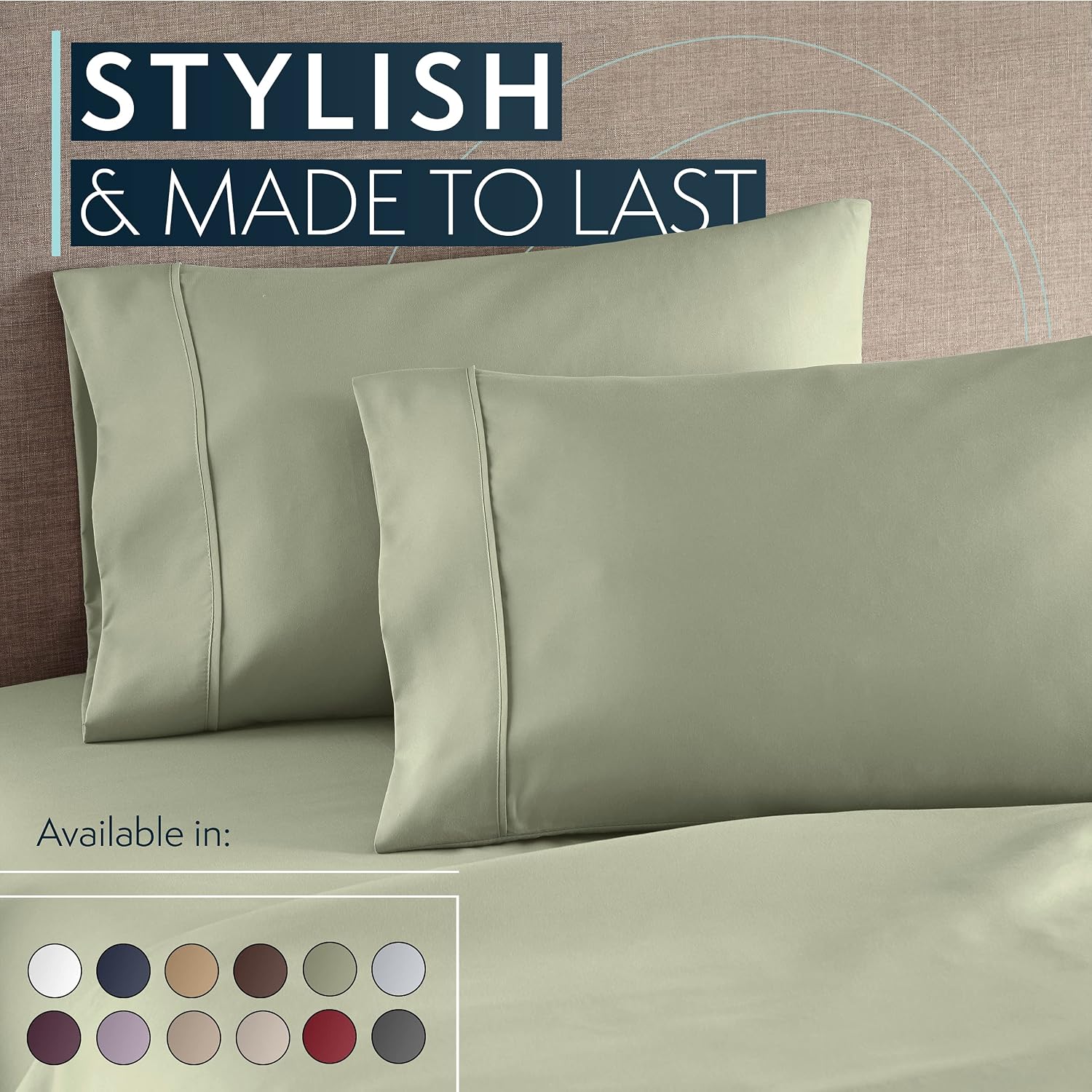 HCCollection HC Collection King Pillow Cases Set of 2- Microfiber, Extra Soft Pillowcases - easy maintenance & Machine Washable - Sage white