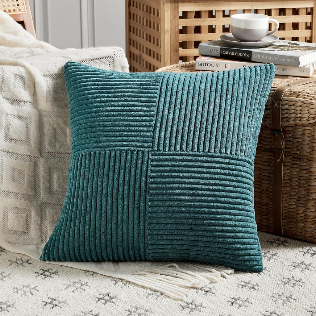 Fancy Homi 2 Packs Teal Decorative Throw Pillow Covers 18x18 Inch for Living Room Couch Bed Sofa, Rustic Farmhouse Boho Home Decor, Soft…