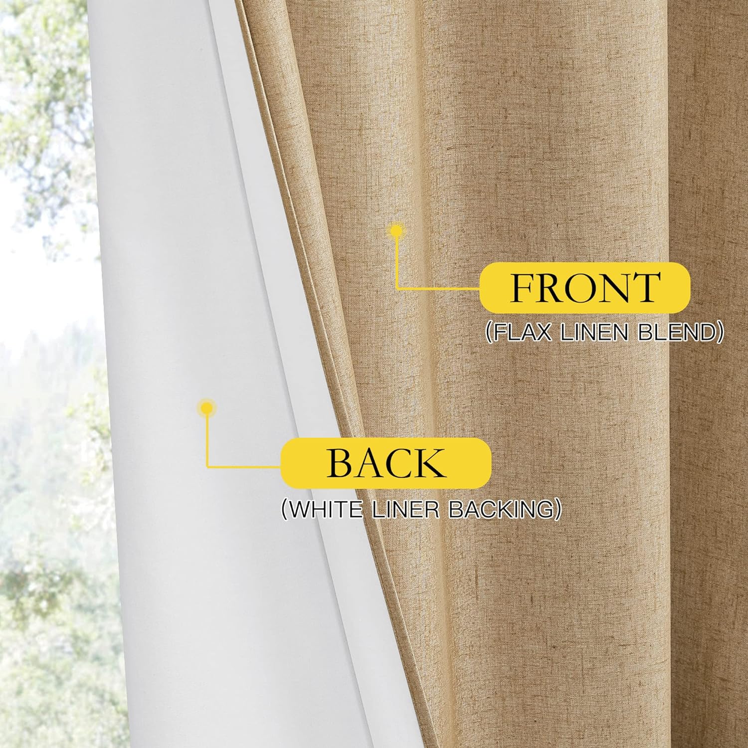 NICETOWN 100% Blackout Camel Linen Curtains 102 inches Length with Thermal Insulated Liners, 2 Panels, 62 inches W, Farmhouse Style Room…