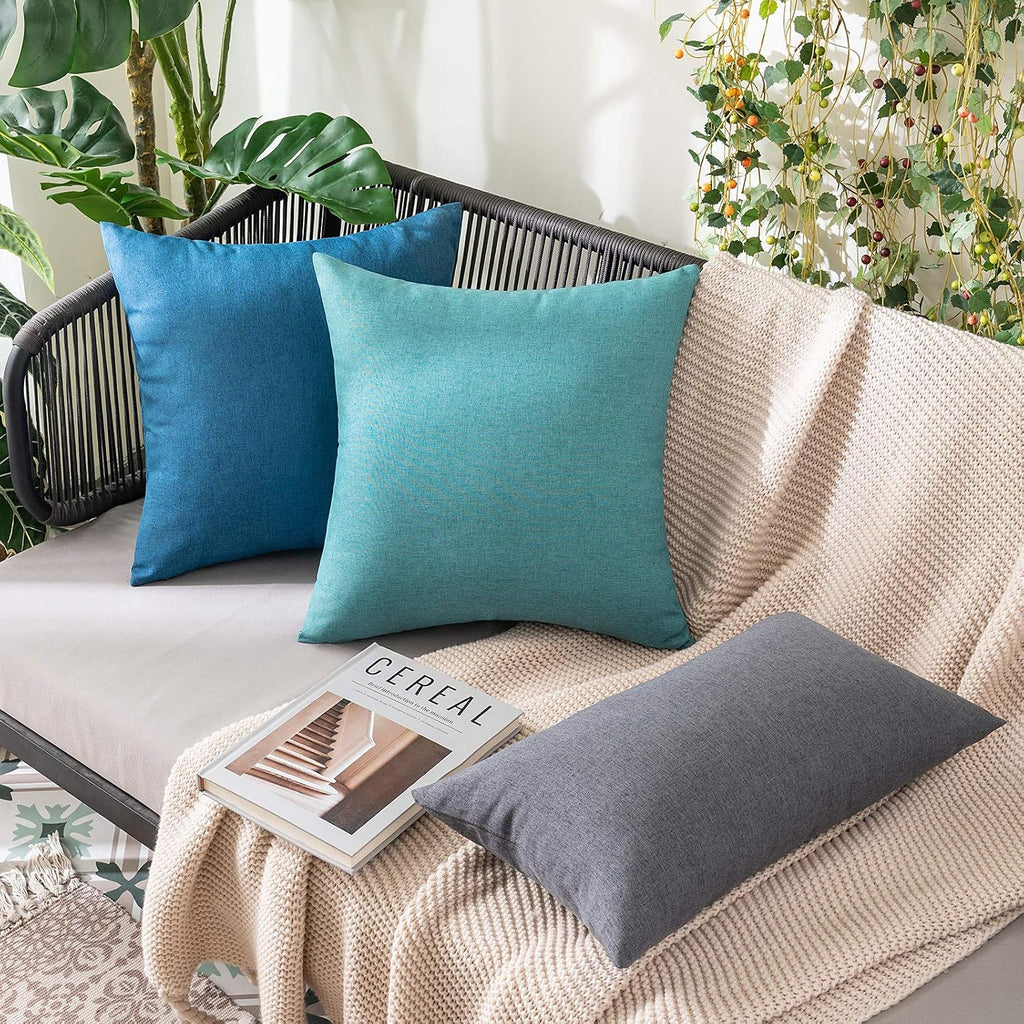 Miulee Pack of 2 Decorative Outdoor Solid Waterproof Throw Pillow Covers Euro Sham Faux Linen Garden Farmhouse Coastal Cushion Cases for Su…