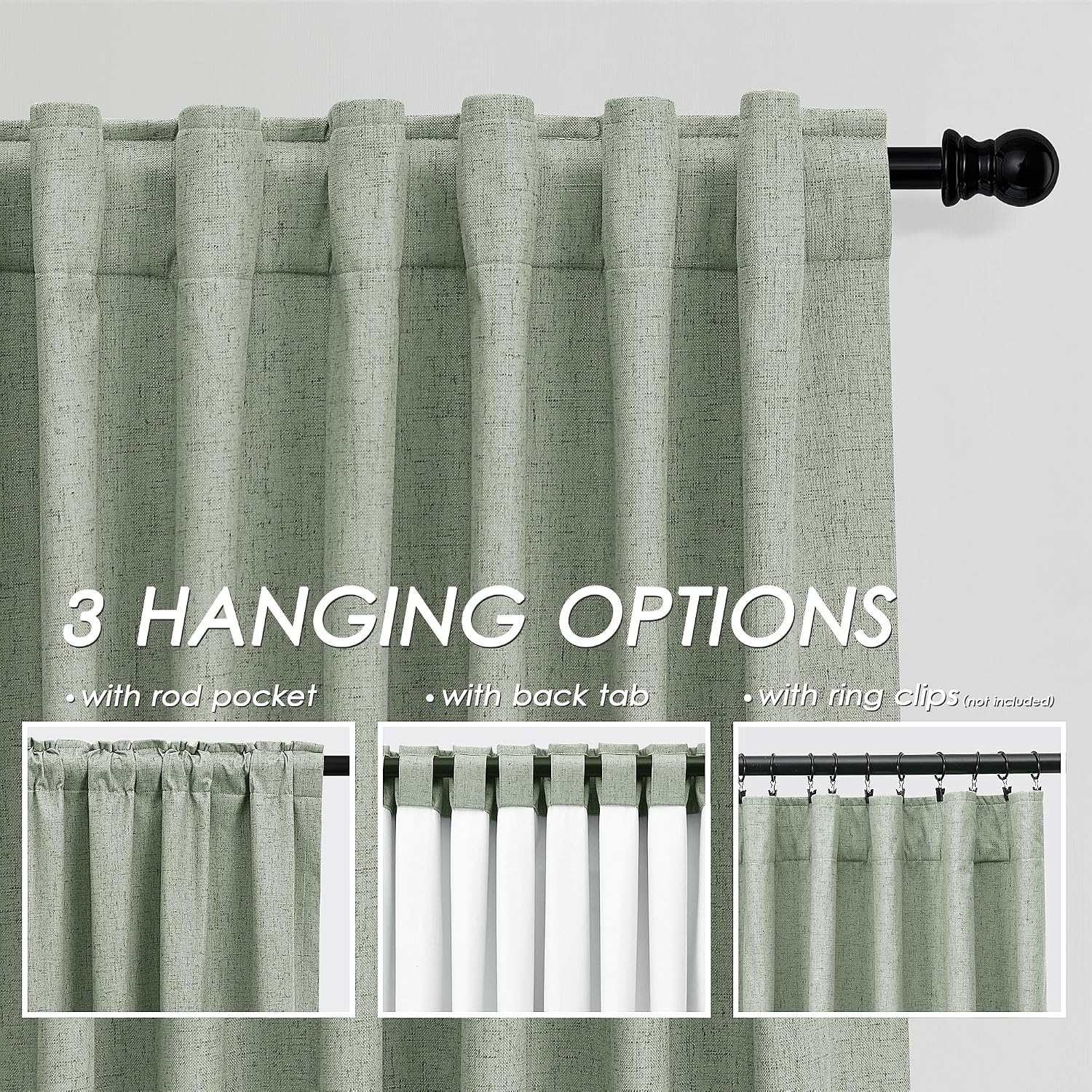 Nanspring Desert Sage 100% Blackout Linen Curtains for Bedroom 90 Inches Long Back Tab Thermal Insulated Modern Farmhouse Decor Black Out C…