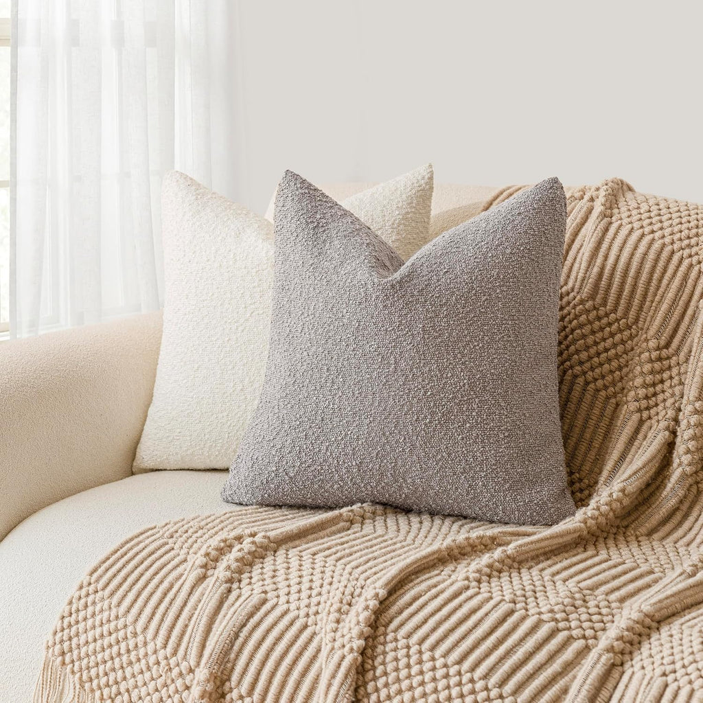 Foindtower Decorative Textured Boucle Throw Pillow Covers Accent Solid Pillow Cases Neutral Soft Cozy Couch Cushion Case for Chair Sofa…