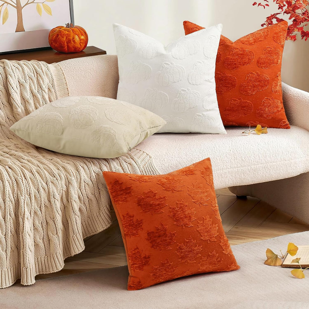 decorUhome Decorative Two Rust Pumpkins Thanksgiving Throw Pillow Covers 18x18 Set of 2, Soft Chenille Jacquard Farmhouse Textured Pillow…