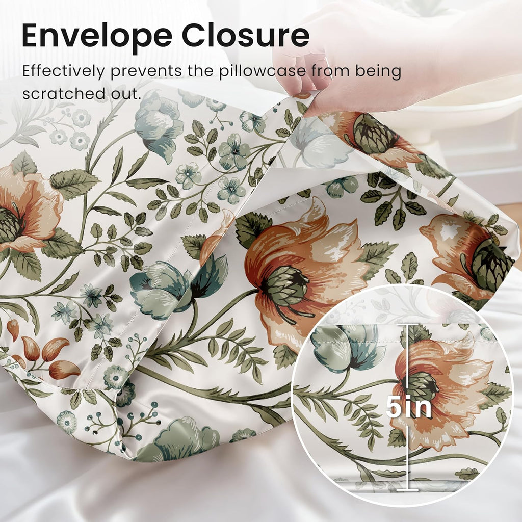 EXQ Home Satin Pillowcase for Hair and Skin King - Printed Summer Flowers Silk Pillowcase 2 Pack 20x40 inches - Satin Pillow Cases Set of…