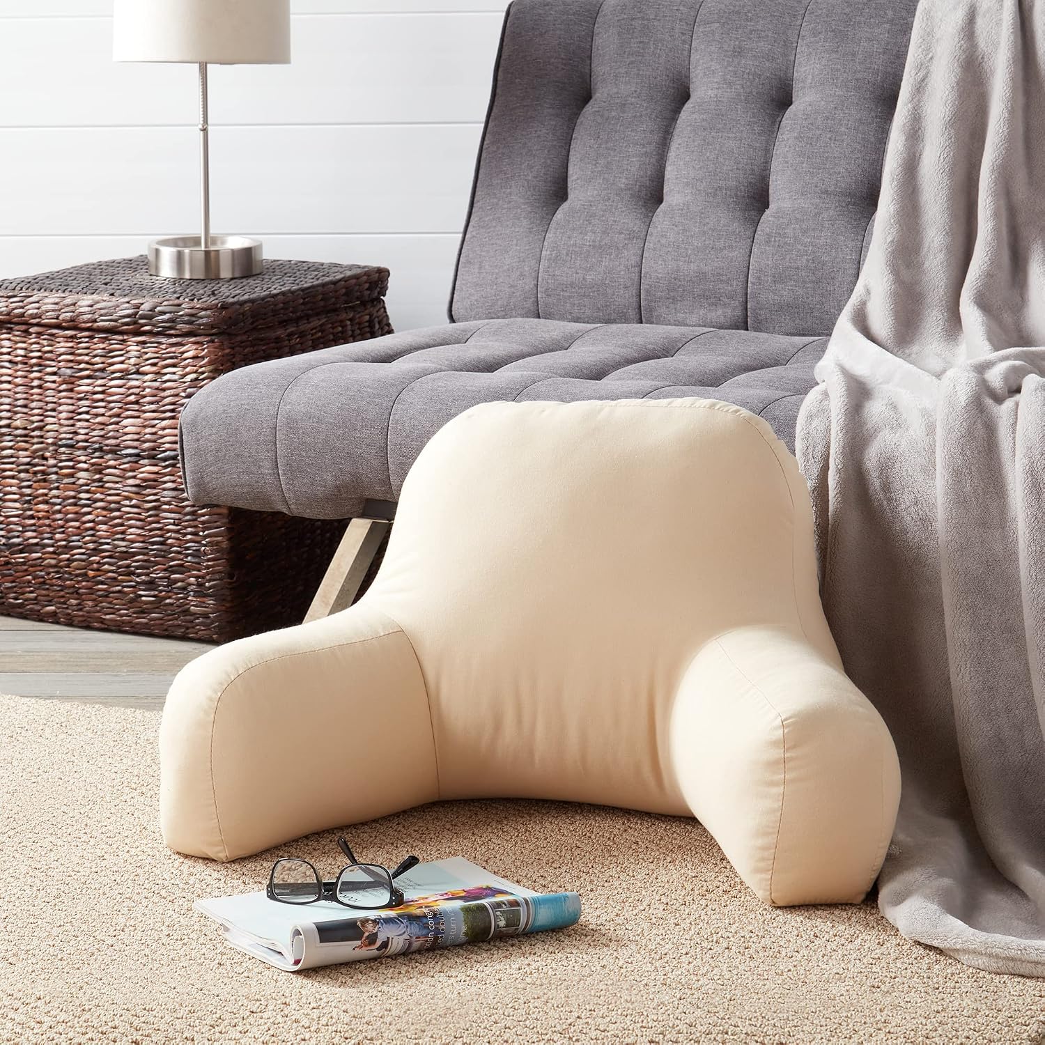 Greendale Home Fashions Cotton Duck Bed Rest Reading Pillow with Arms, Tan