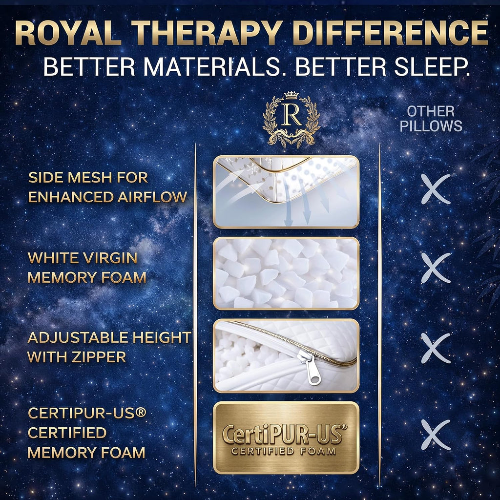 Royaltherapy Royal relaxation 4-Pack Queen Memory Foam Pillow, Adjustable Shredded Odor-Free Bed Pillow for Neck & Shoulder, Breathable…