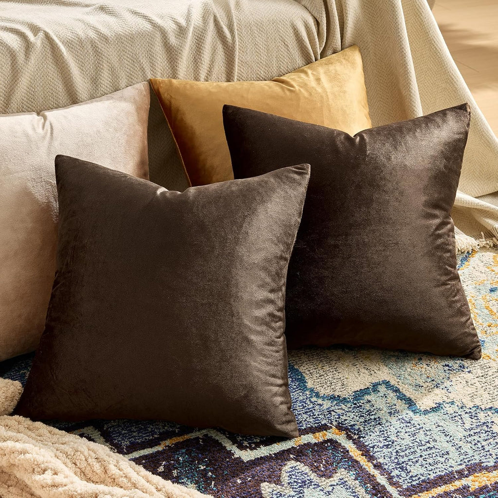 GIGIZAZAFocusingonhomedecoration GIGIZAZA Brown Velvet Pillow Covers 22x22, Square Solid Throw Pillow Covers Decorative Modern Pillows Big V…