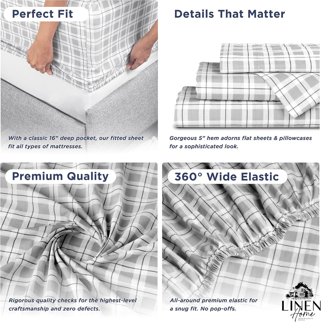 Linen Home Cotton Lyocell Blend Percale Sheet Set Full Size - 4 Piece Deep Pocket Bedding, Pre-Washed & Shrunk, Crisp Cooling Fabric…