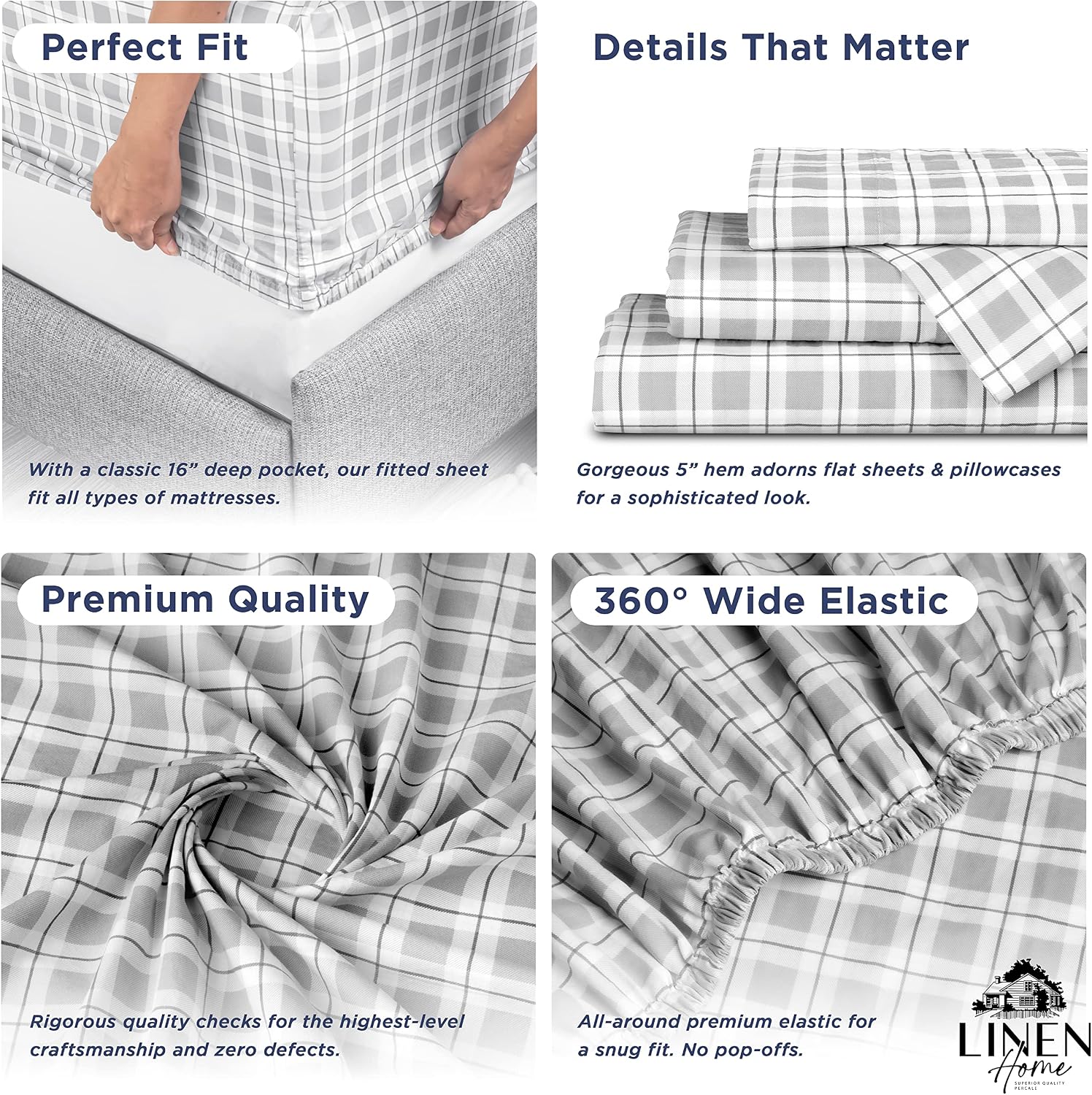 Linen Home Cotton Lyocell Blend Percale Sheet Set Full Size - 4 Piece Deep Pocket Bedding, Pre-Washed & Shrunk, Crisp Cooling Fabric…