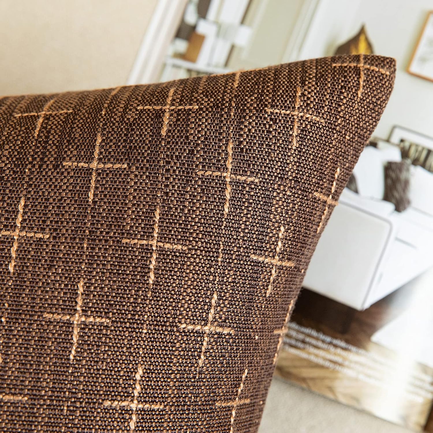 MIULEE Pack of 2 Decorative Vintage Burlap Linen Brown Throw Pillow Covers Modern Farmhouse Pillowcases Rustic Woven Textured Cushion…