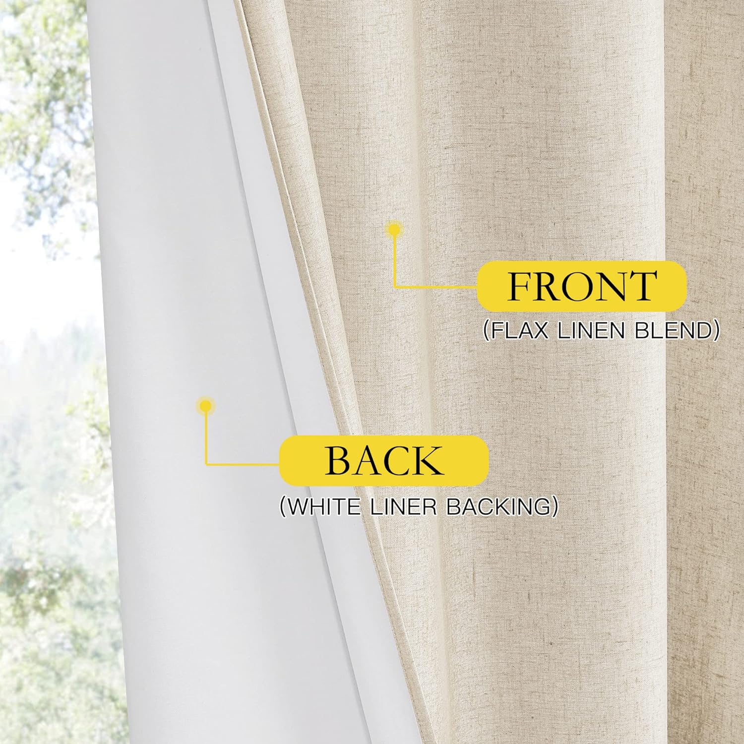 NICETOWN 100% Absolutely Blackout Linen Curtains with Thermal Insulated White Liner, 52" W, 2 PCs, Beige, 90" Long Drapes Sweep The Floor…