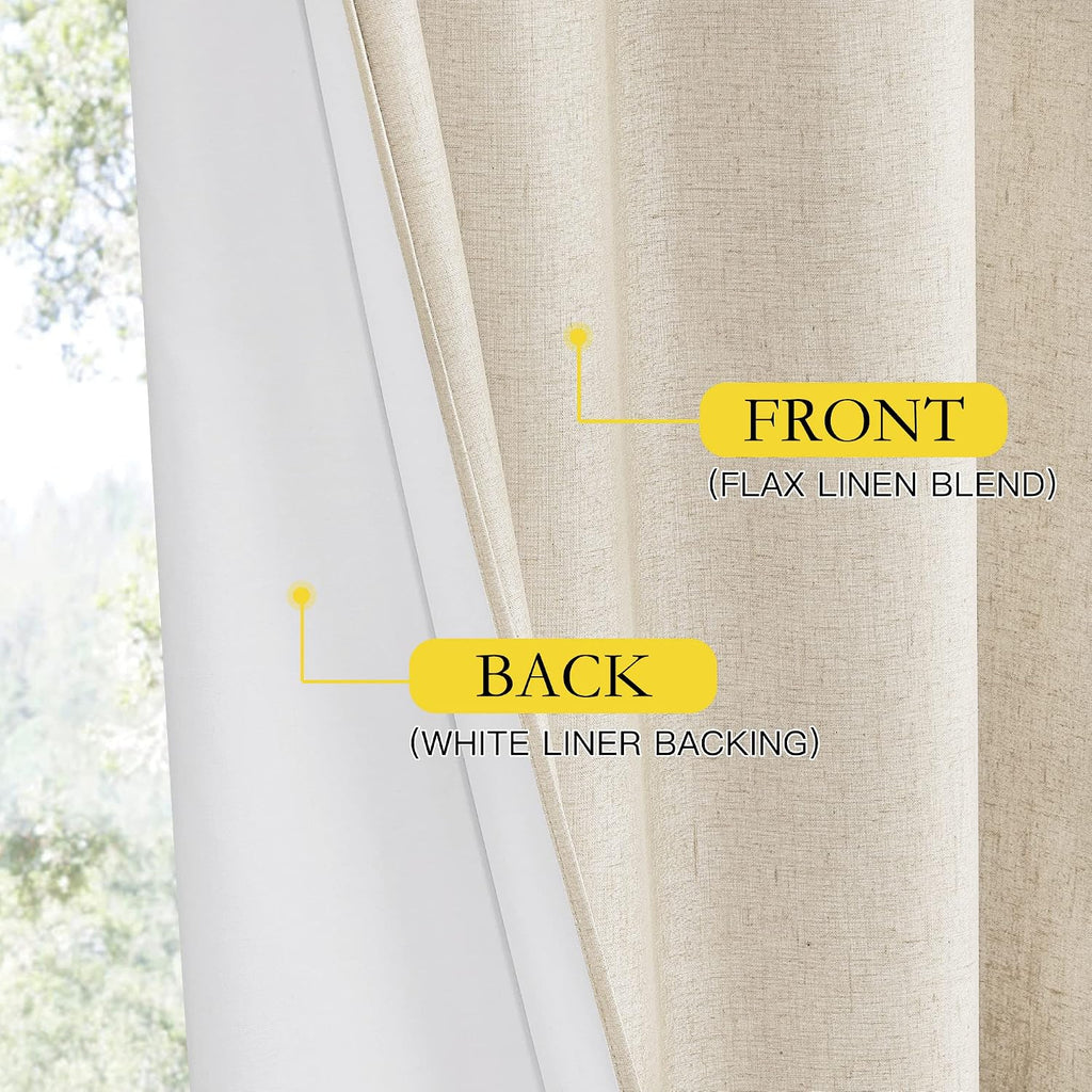 NICETOWN 100% Absolutely Blackout Linen Curtains with Thermal Insulated White Liner, 52" W, 2 PCs, Beige, 102" Long Drapes Sweep The…