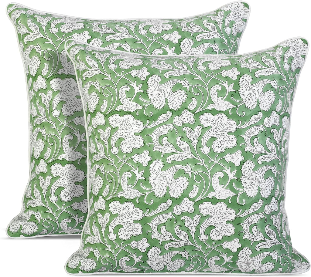 Ridhi Block Print Sage Green Pillow Cover 18" x 18" (Pack of 2) Decorative Couch Pillows for Living Room, Farmhouse Chic Boho Cute Outdoor…