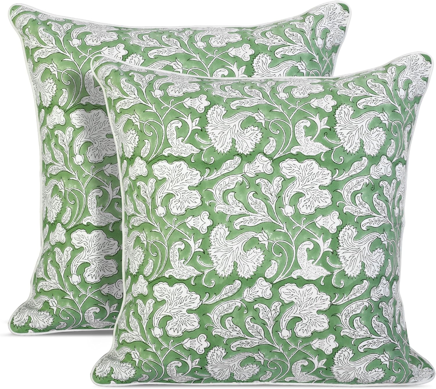 Ridhi Block Print Sage Green Pillow Cover 18" x 18" (Pack of 2) Decorative Couch Pillows for Living Room, Farmhouse Chic Boho Cute Outdoor…