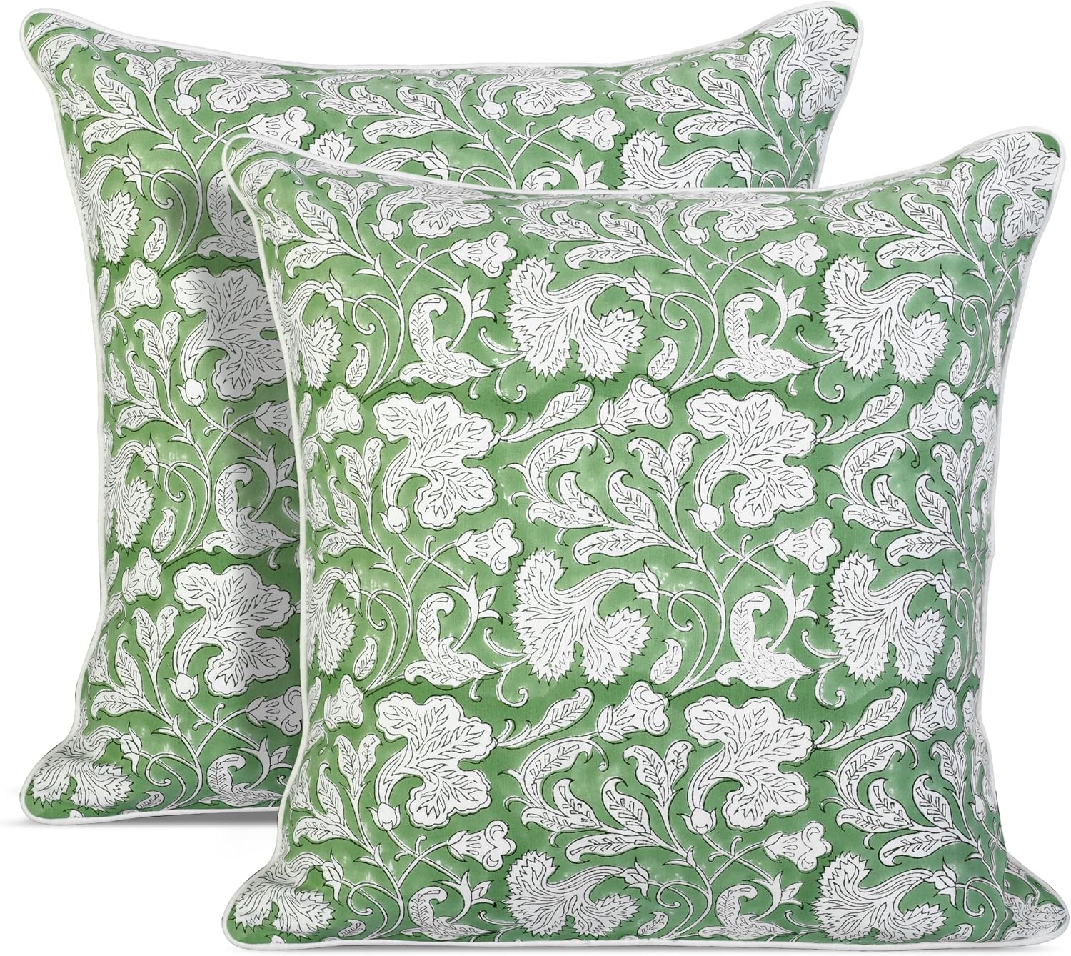 Ridhi Block Print Sage Green Pillow Cover 24" x 24" (Pack of 2) Decorative Couch Pillows for Living Room, Farmhouse Chic Boho Cute Outdoor…