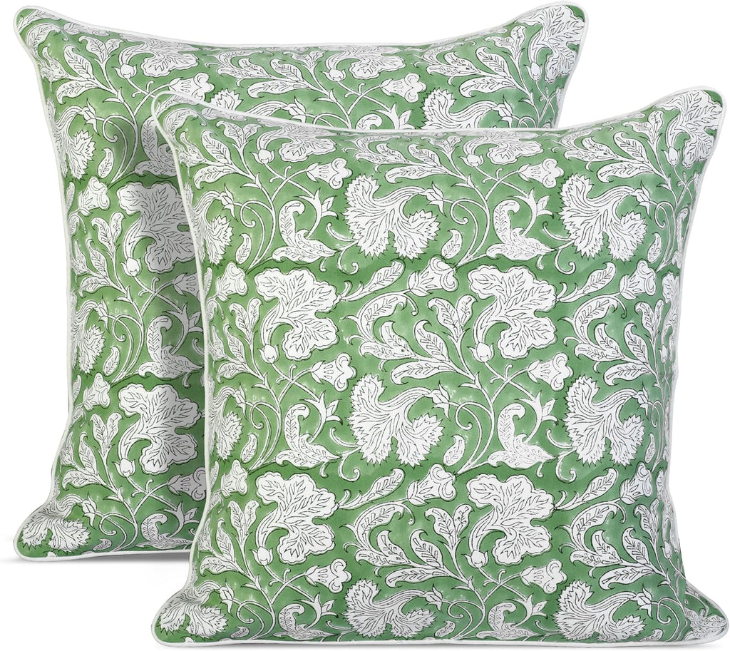 Ridhi Block Print Sage Green Pillow Cover 16" x 16" (Pack of 2) Decorative Couch Pillows for Living Room, Farmhouse Chic Boho Cute Outdoor…