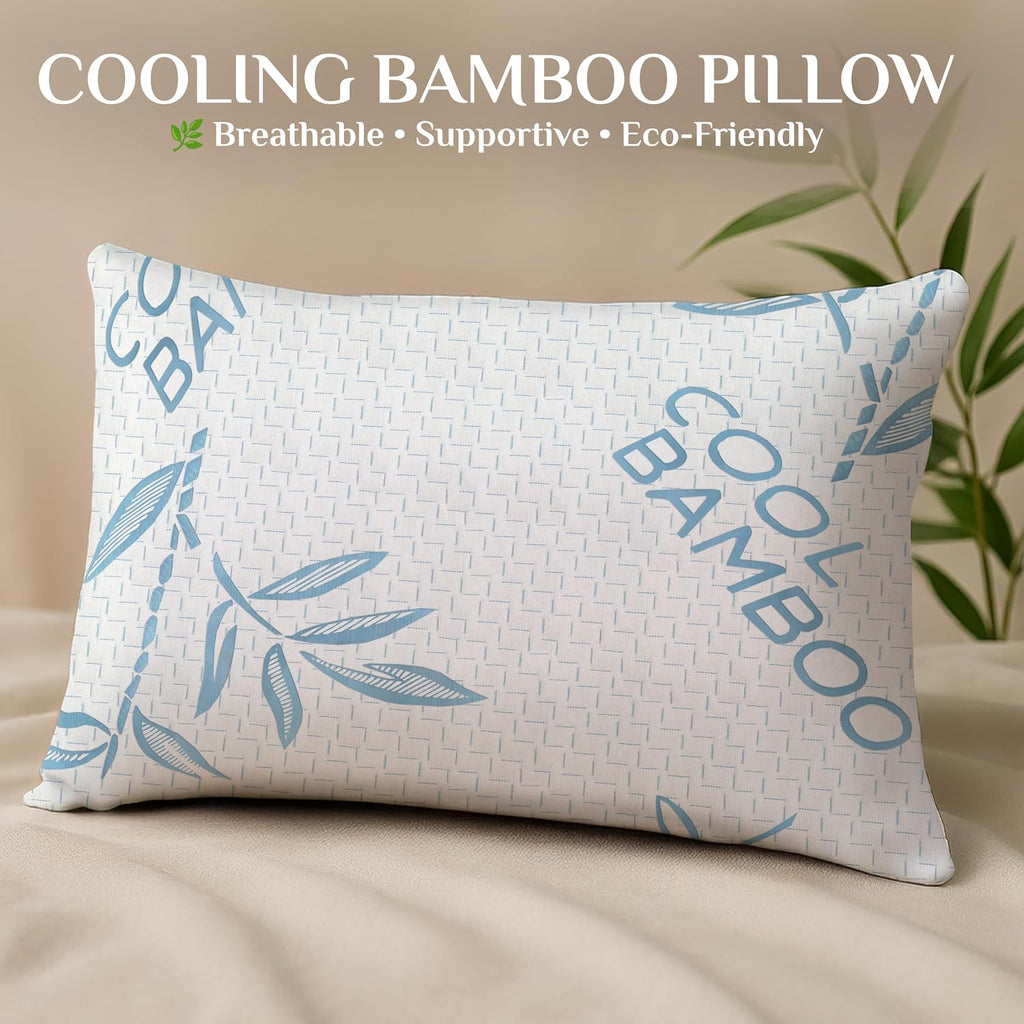 OMEO 2 Pack Bamboo Pillow Standard Size for Sleeping, Hypoallergenic Cooling Shredded Memory Foam Bed Pillows for Side, Back and Stomach…