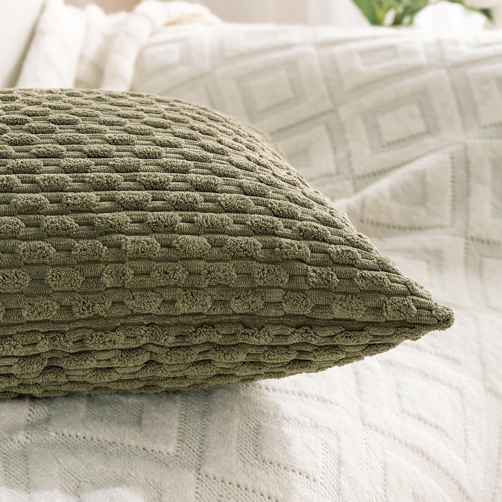 Cozoomy Set of 4 Olive Green Decorative Throw Pillow Covers 18x18 Inch Corduroy Pillow Covers for Bed Couch Sofa Living Room Soft Square Cu…