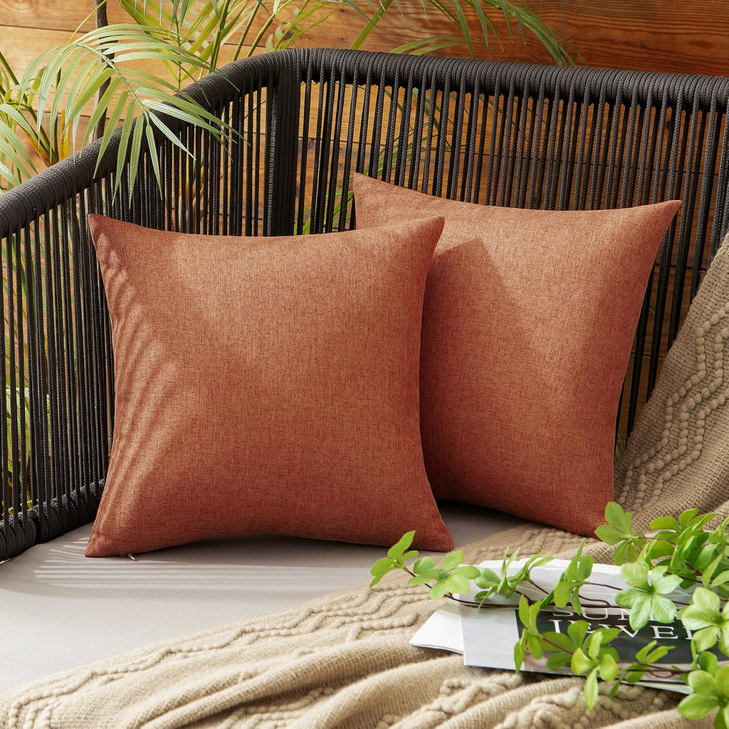 Miulee Pack of 2 Decorative Outdoor Solid Waterproof Throw Pillow Covers Faux Linen Garden Farmhouse Cushion Cases for Summer Patio Tent Ba…