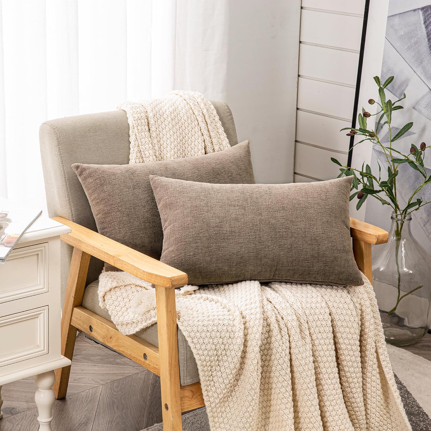 Gawamay Lumbar Pillow Decorative Rectangle Throw Pillow Covers 12"x20" Inch Set of 2, Super Soft Chenille Pillowcase for Living Room Bedroo…