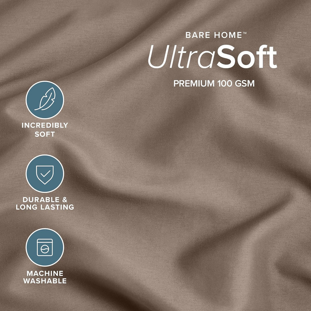 BareHome Bare Home Microfiber Pillow Cases - King Size Set of 2 - Cooling Pillowcases - Double Brushed - Taupe Pillowcases 2 Pack - Easy Ca…