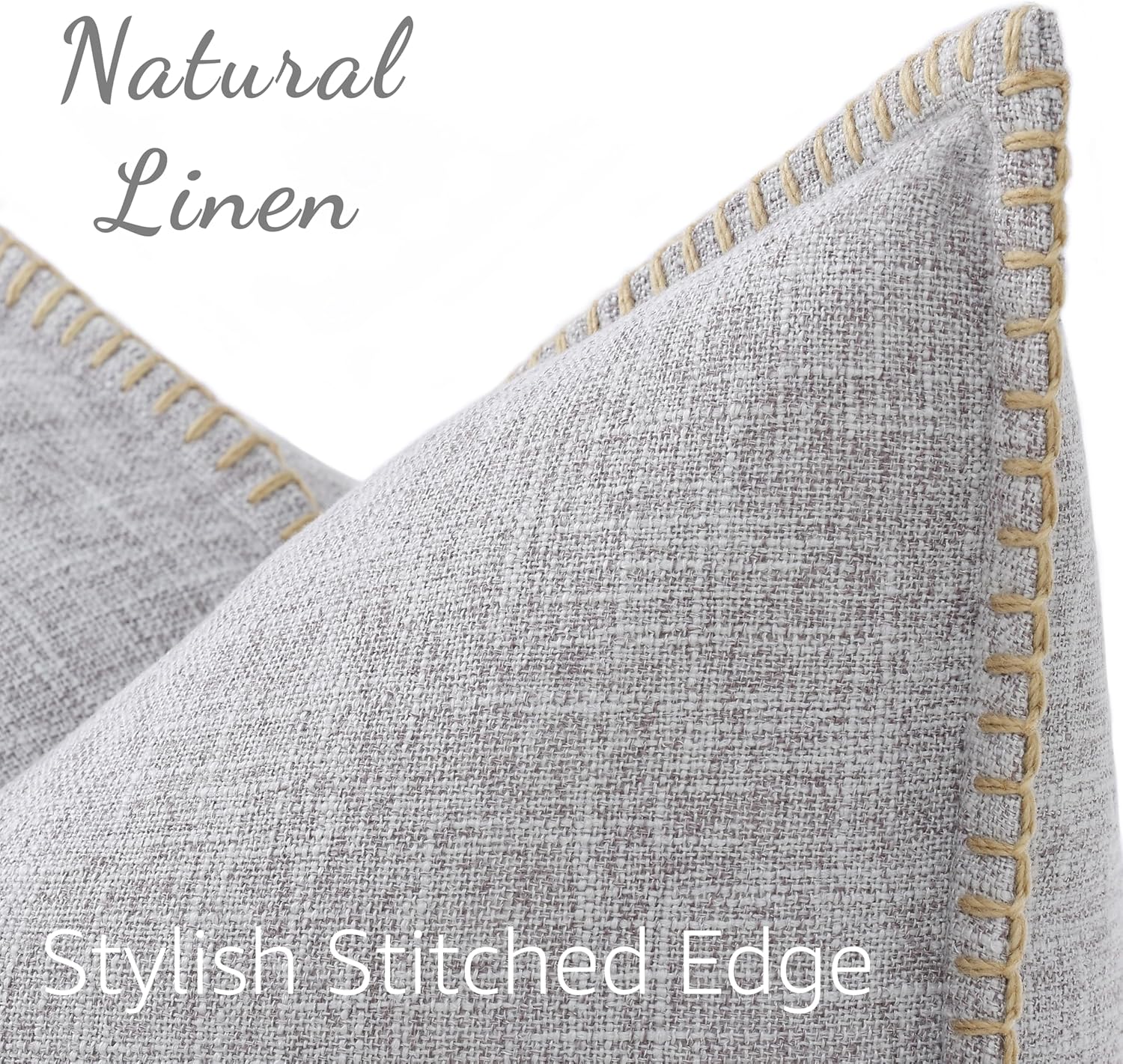 decorUhome Summer Decorative Throw Pillow Covers 18x18 Set of 2 Square Faux Linen Outdoor Neutral Farmhouse Pillow Covers with Stitched…