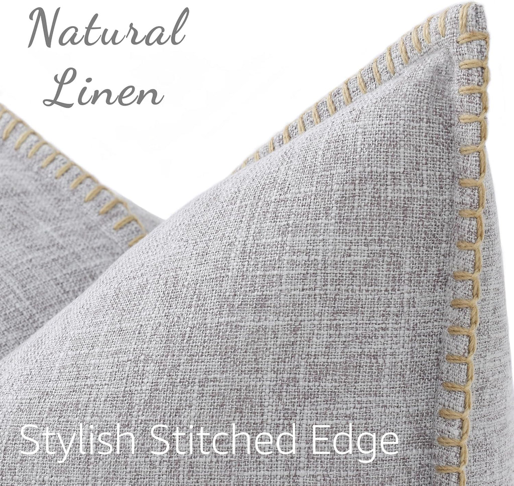decorUhome Summer Decorative Throw Pillow Covers 16x16 Set of 2 Square Faux Linen Outdoor Neutral Farmhouse Pillow Covers with Stitched…