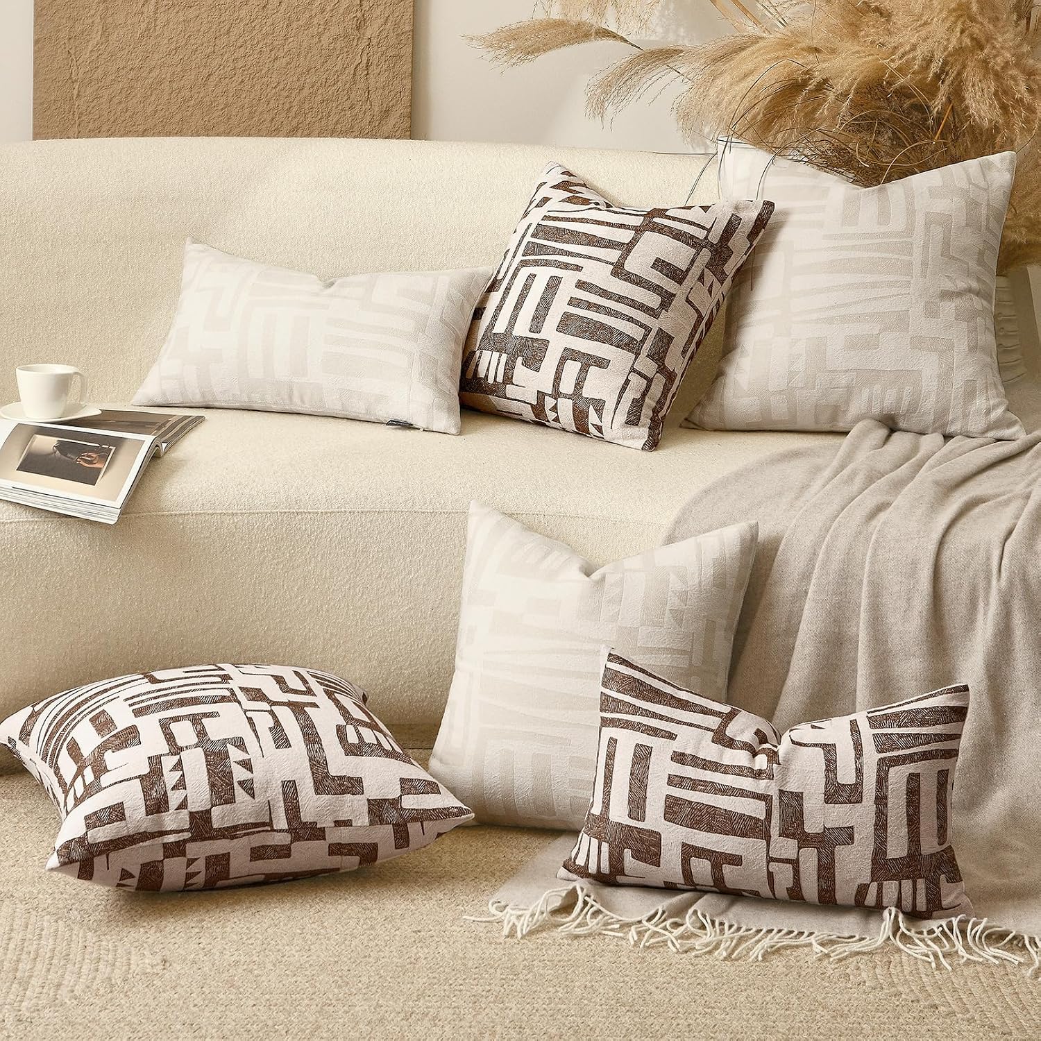 Aibuhome Throw Pillow Cushion Cover 18x18 inches, Double Sided Modern Geometric High Density Jacquard Polyester Pillow Covers for Sofa, Bed…