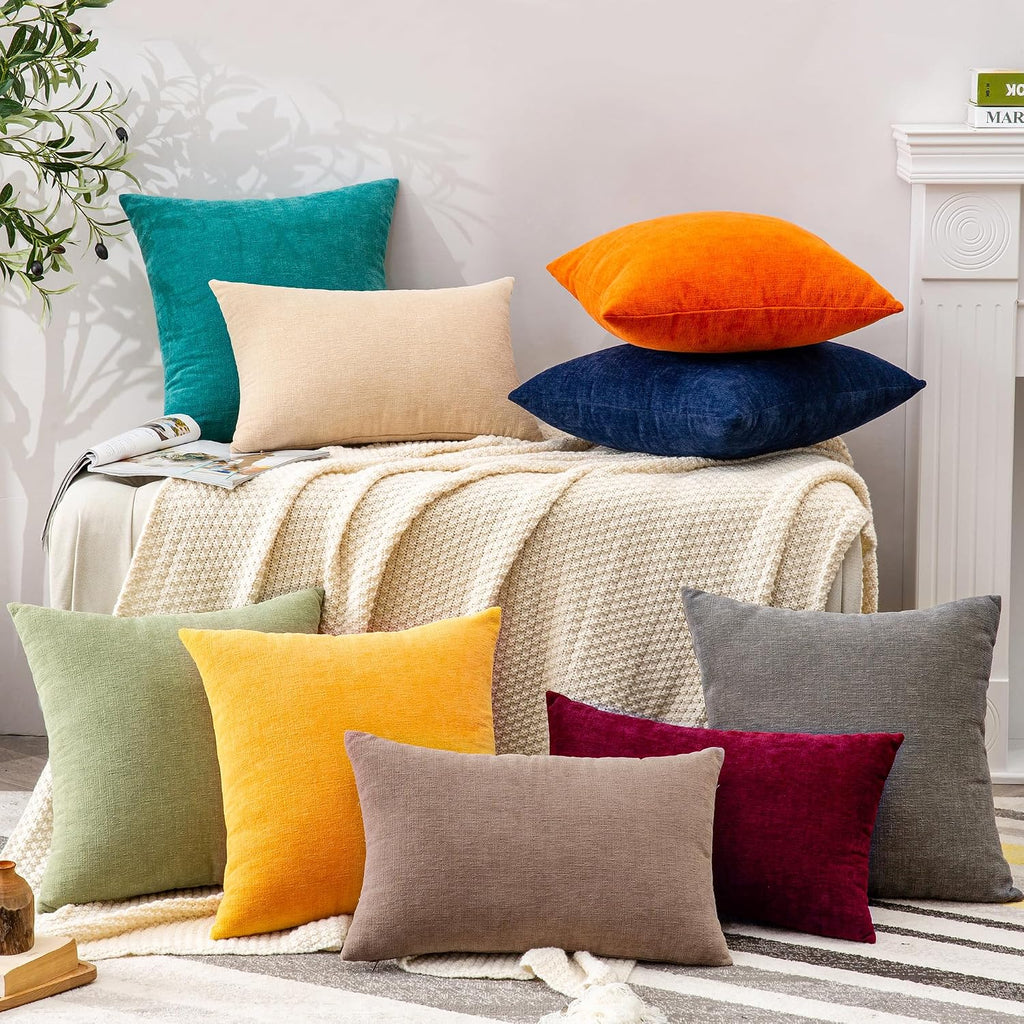 Gawamay Decorative Chenille Throw Pillow Covers 24x24 Inch Pack of 2, Soft Square Couch Pillow Cover for Sofa Cushion Living Room Bedroom P…