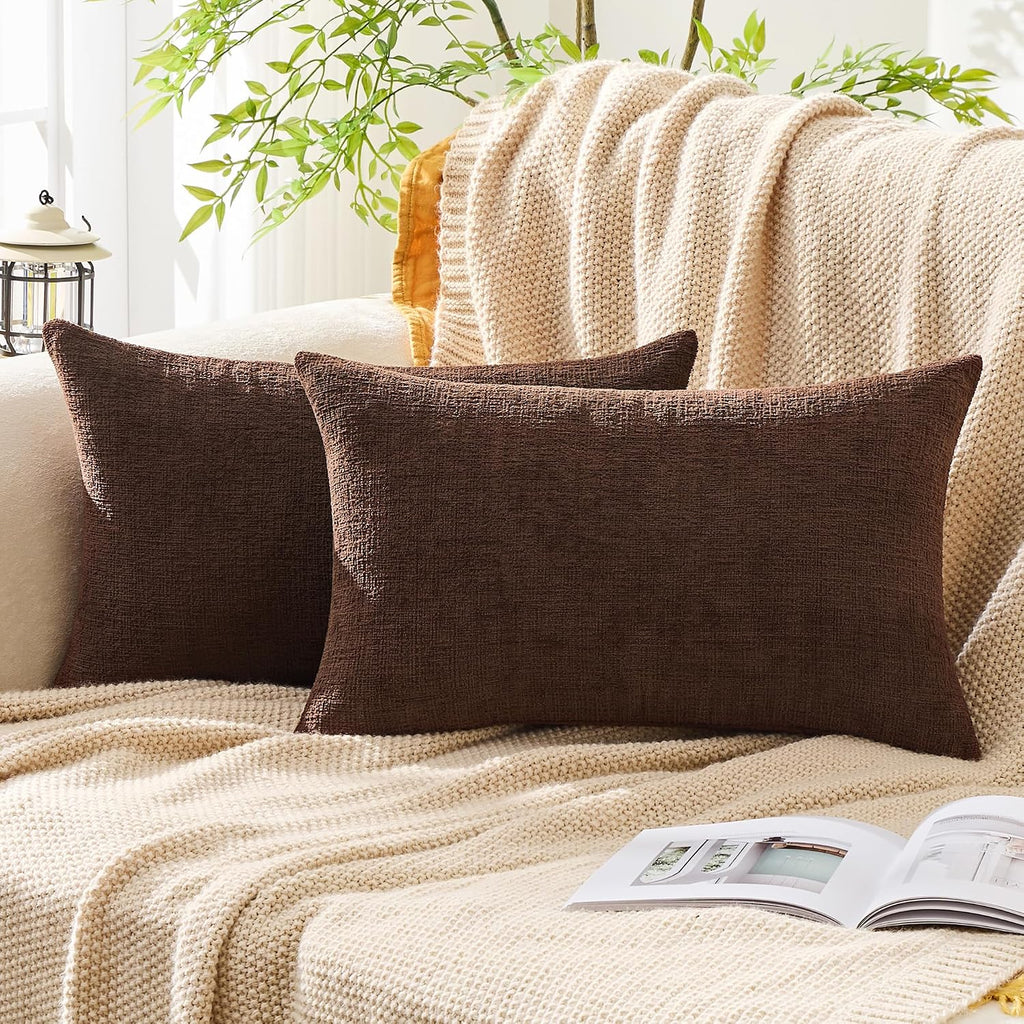 Gawamay Set of 2 Decorative Lumbar Soft Chenille Throw Pillow Covers 12x20 Inch (30x50 CM), Boho Farmhouse Cushion Cases, Couch Pillow Cove…