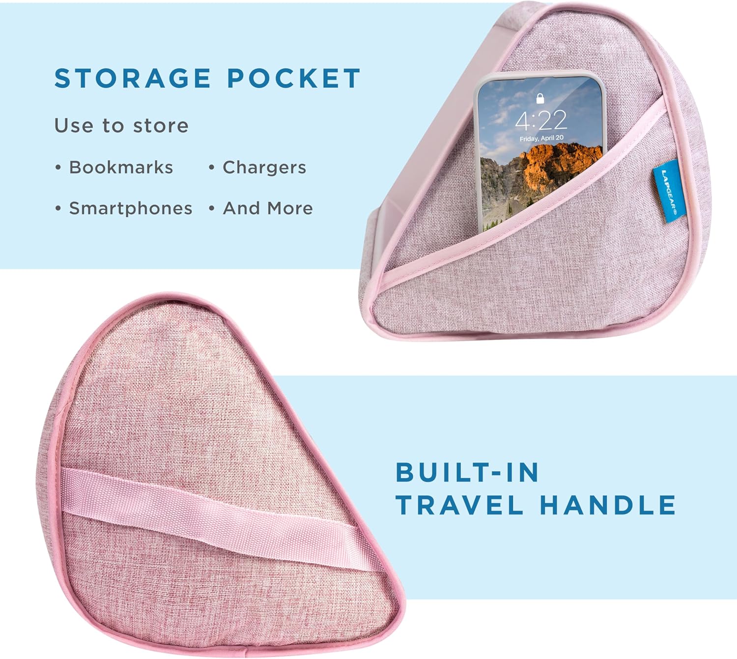 LAPGEAR Book Pillow – Lap Reading Cushion with Built-in Book Stand – Fits 6x9 Books & Similar Sizes – Pink – Style No. 33204