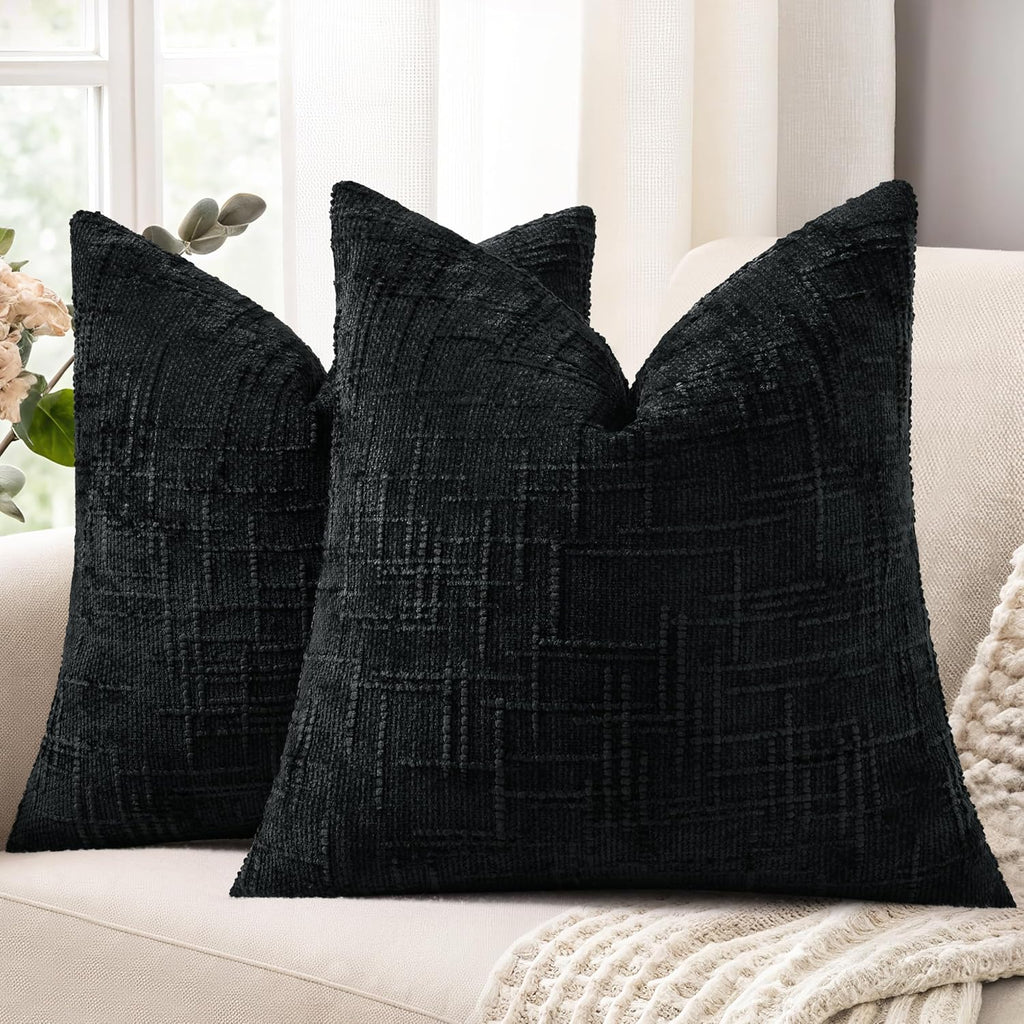 decorUhome Black Chenille Throw Pillow Covers 20x20 Set of 2 Textured Soft Cozy Slubby Couch Pillow Covers Modern Farmhouse Boho Decorative…