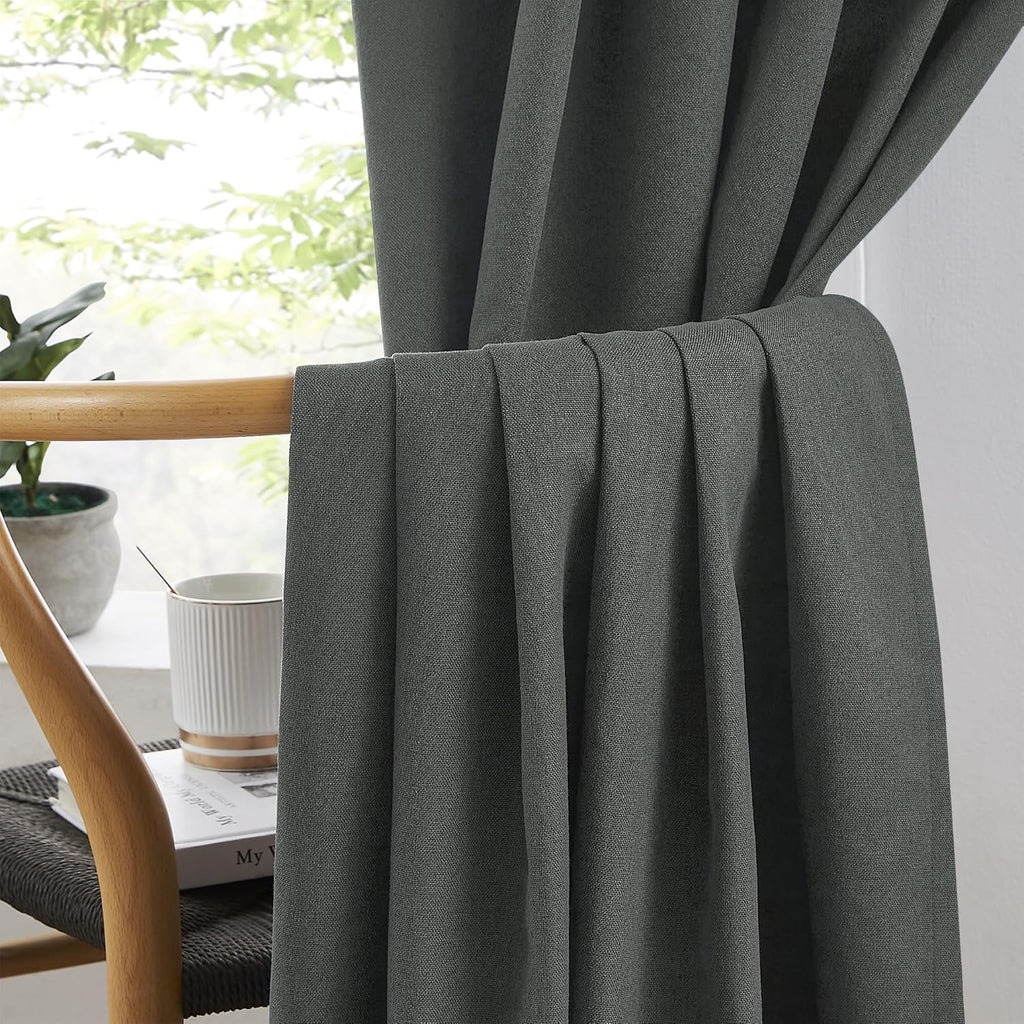 Keqiaosuocai Grey Pleated Curtains 2 Panels Set, Full Blackout Linen Curtain Drapes for Living Room Bedroom 96 Inches Long (72 Inch Wide Ea…