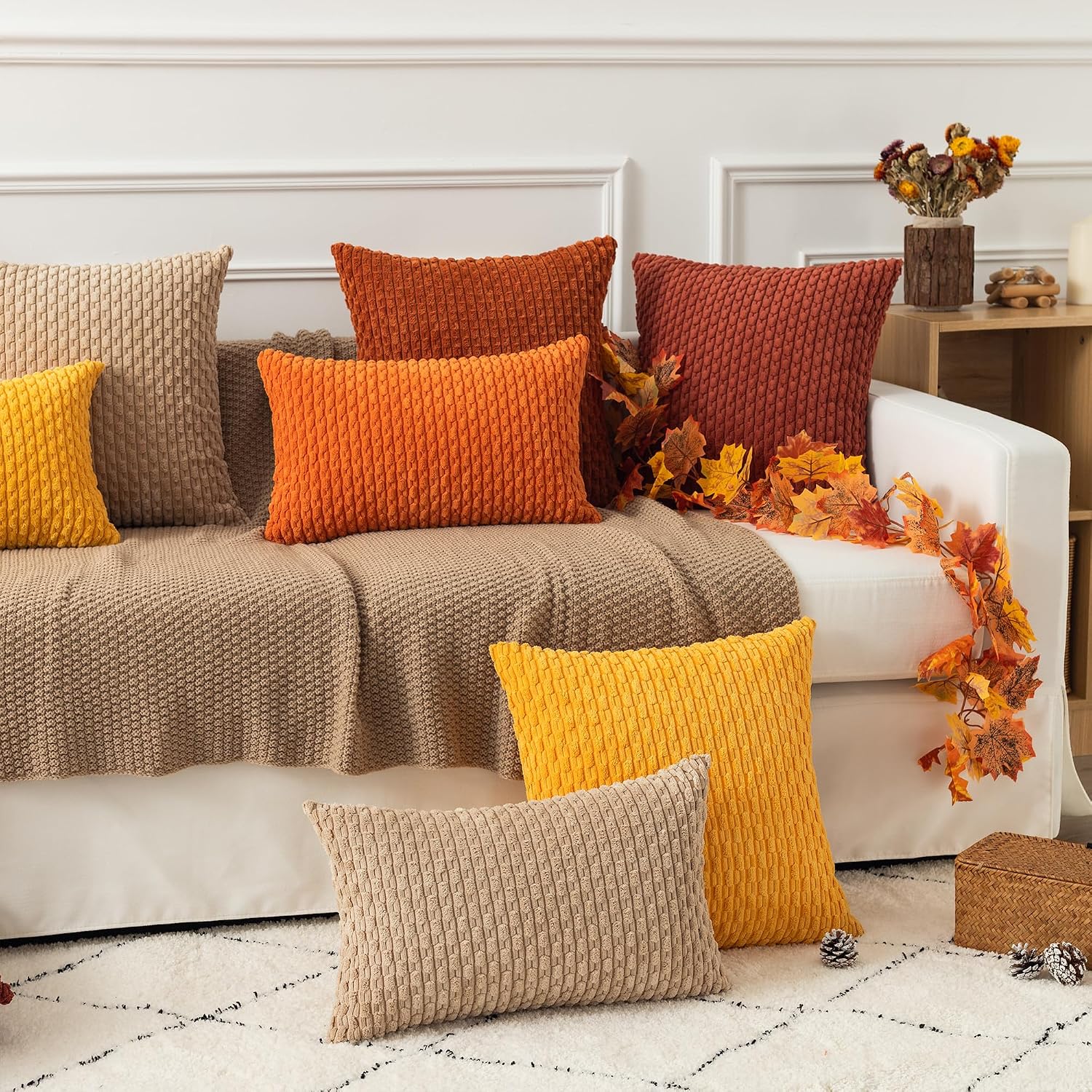 KevinTextile Kevin Textile 14x24 Inch Pillow Cover 1 Pack Boho Decorative Soft Striped Corduroy Lumbar Farmhouse Solid Color Accent Rectang…