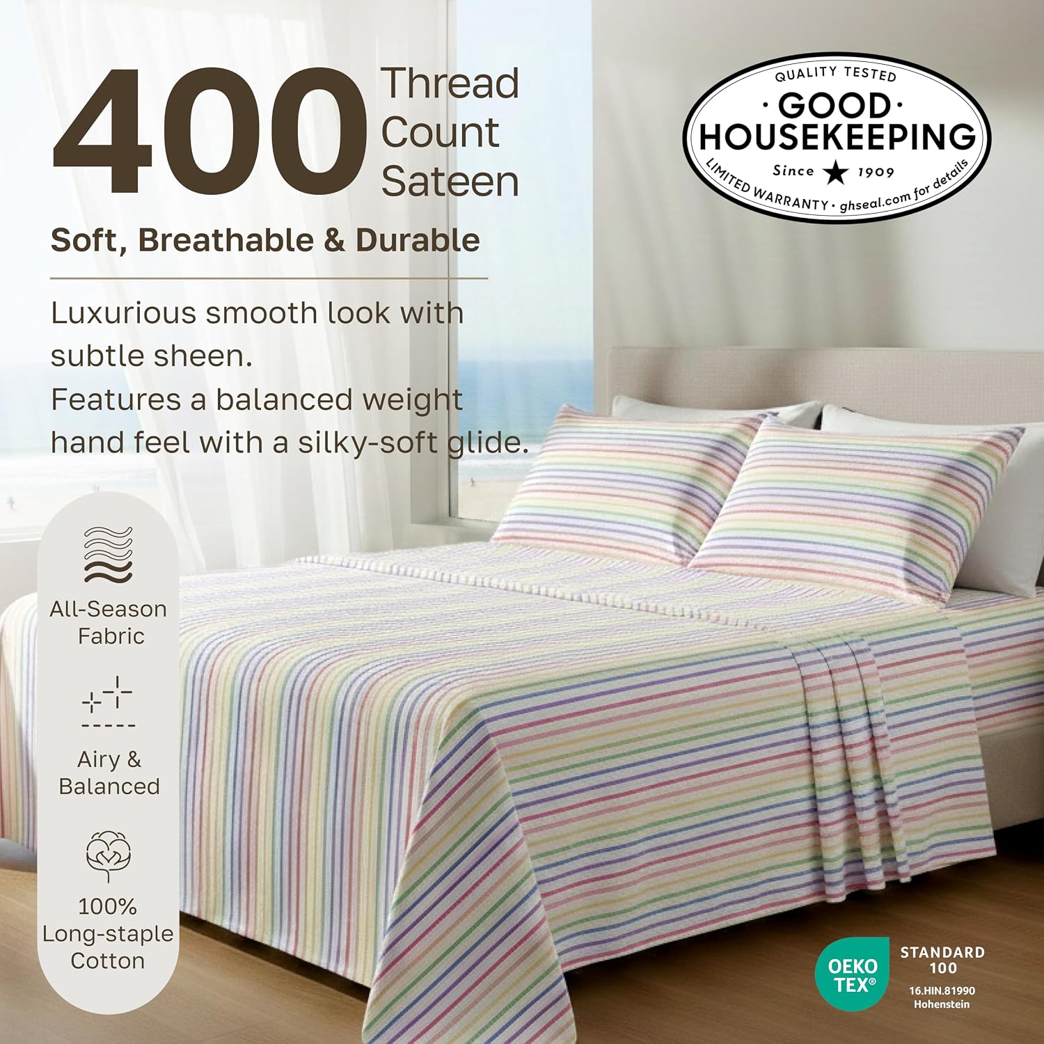 CaliforniaDesignDen California Design Den Soft Full Size 100% Cotton Sheet Sets, 400 TC Good Housekeeping Award Winner, Smooth Sateen Finis…