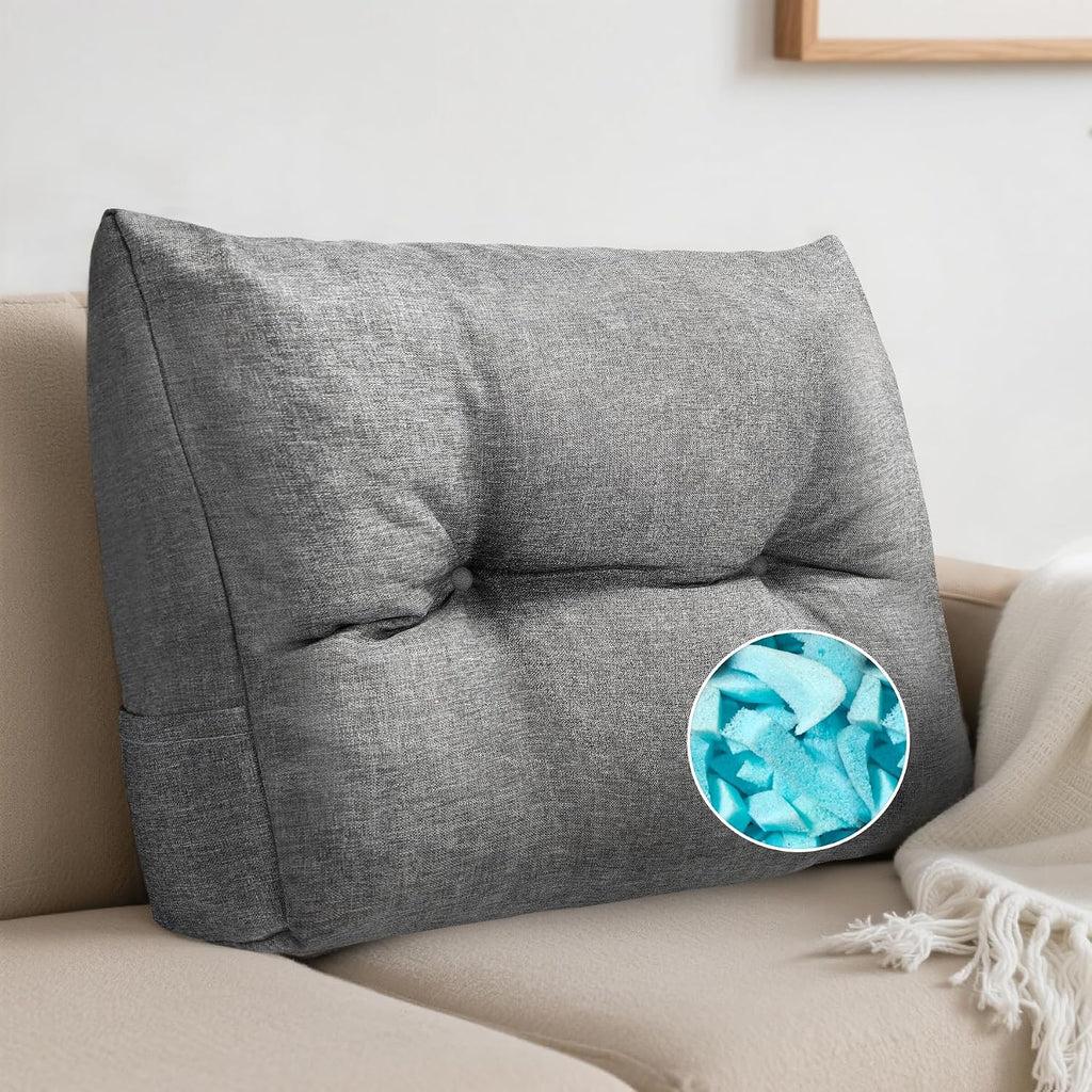 Back Cushion for Couch Wedge Lumbar Support Backrest Pillow with Shredded Foam Filled and Side Pocket Sofa Back Cushions for Sitting &…