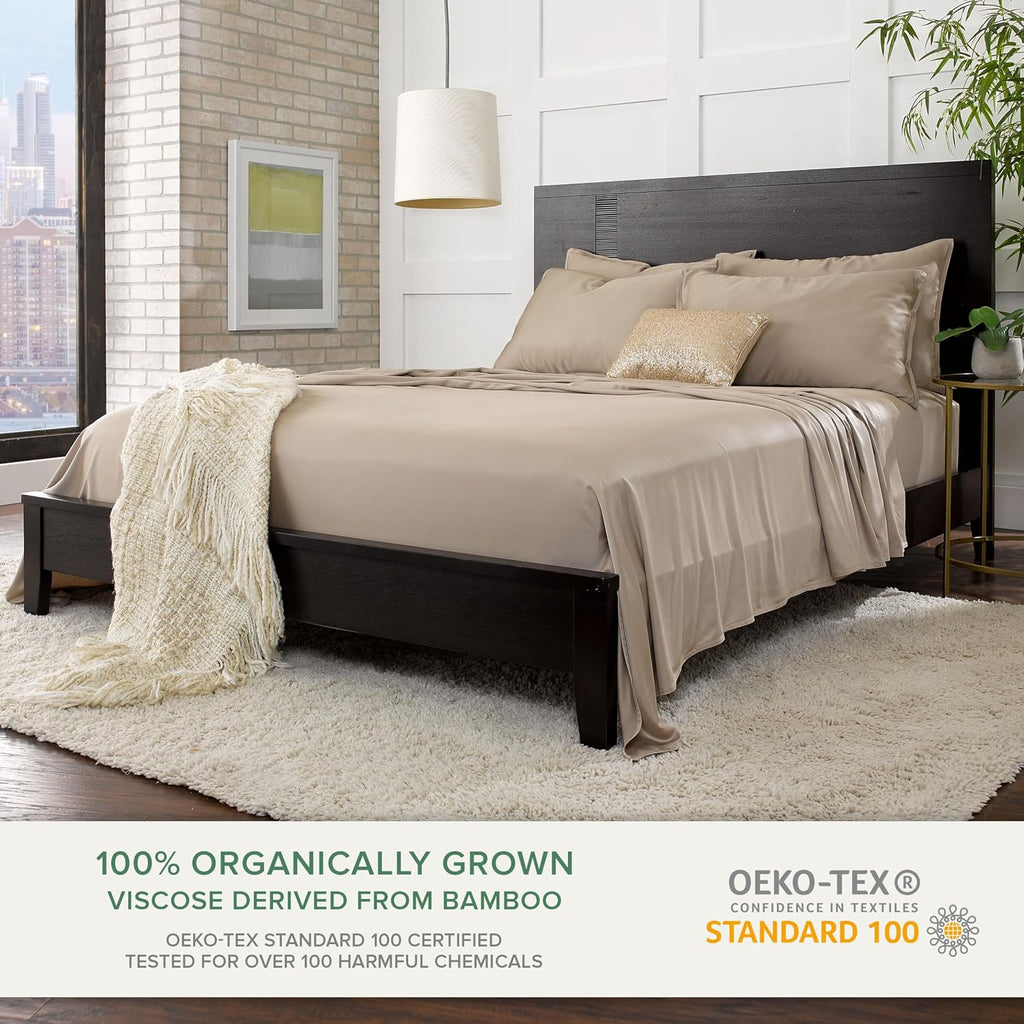 PureBamboo Pure Bamboo Full Sheets, Genuine 100% Organic Viscose Derived from Bamboo Bed Sheet Set, Luxuriously Soft & Cooling, Double Stit…