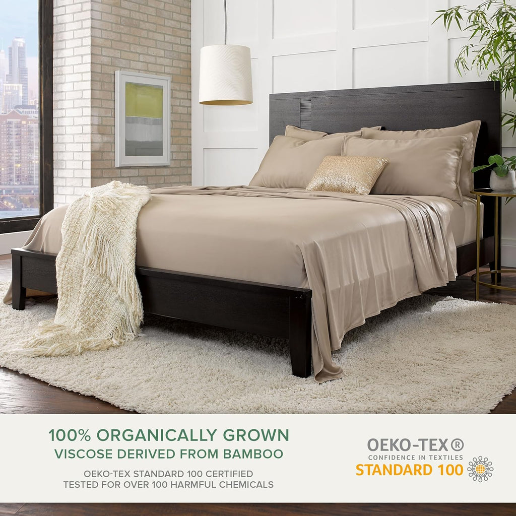PureBamboo Pure Bamboo California King Sheets, Genuine 100% Organic Viscose Derived from Bamboo Bed Sheet Set, Soft & Cooling, Double Stitc…
