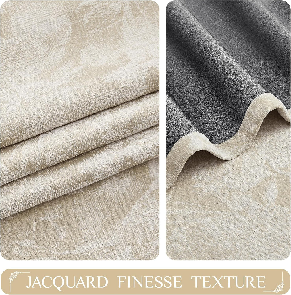 Beauoop Beige Floral Jacquard Blackout Curtains 84 Inches Long 2 Panels for Bedroom Living Room Chenille Flower Room Darkening Thermal…