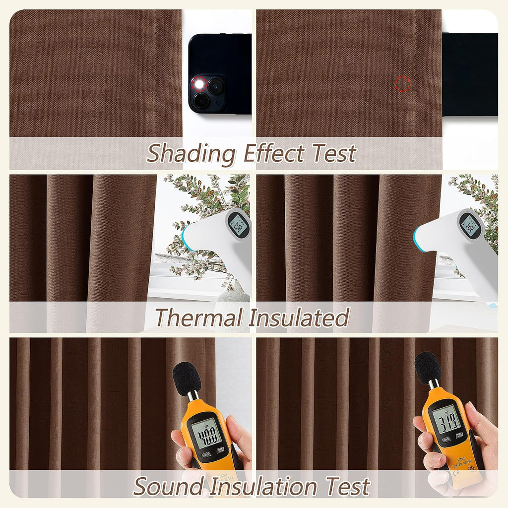 Guken Rustic Brown 100% Blackout Linen Curtains 108 Inch Length 2 Panels Set for Living Room Bedroom Back Tab Thermal Insulated Black Out D…