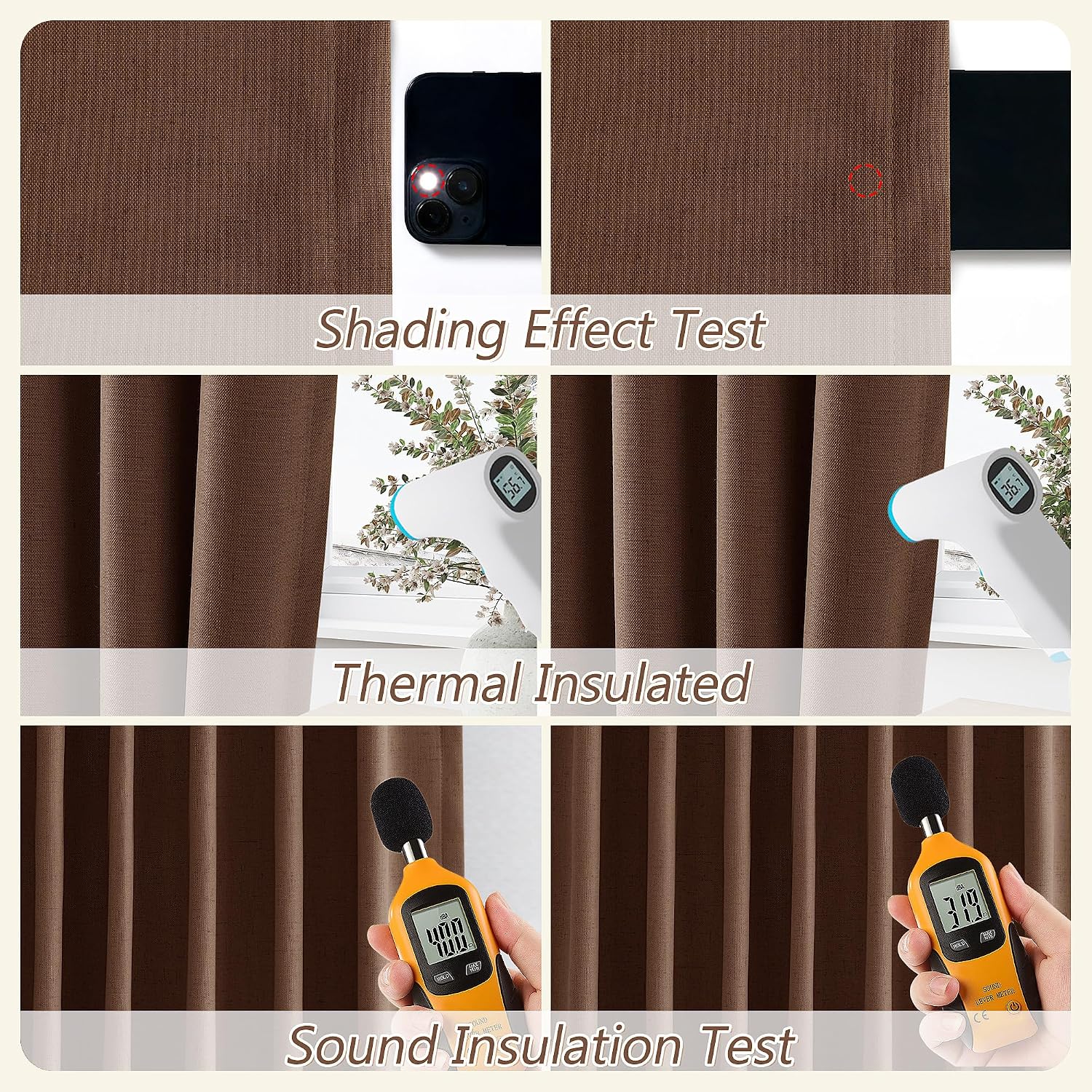 Guken Rustic Brown 100% Blackout Linen Curtains 108 Inch Length 2 Panels Set for Living Room Bedroom Back Tab Thermal Insulated Black Out D…