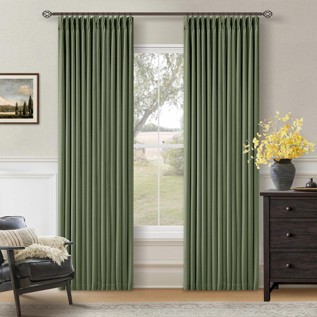 Twodrapes 86 Inch Olive Green Pleated Blackout Curtains 2 Panels Set for Bedroom Living Room Darkening 100% Black Out Memory Trained Farmho…